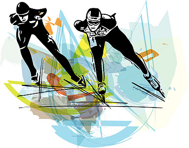 色彩缤纷的溜冰场速滑选手成功男人演员优胜者竞争冠军运动场展示运动员运动图片