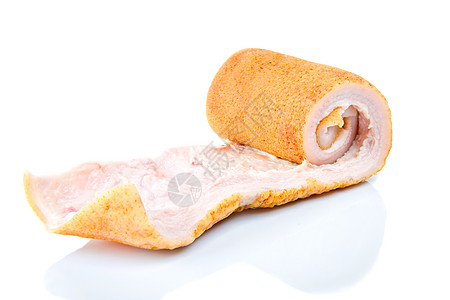 猪肚子是白种背景的烧烤厨房皮肤牛扒熏肉腹部作品鱼片营养饮食图片