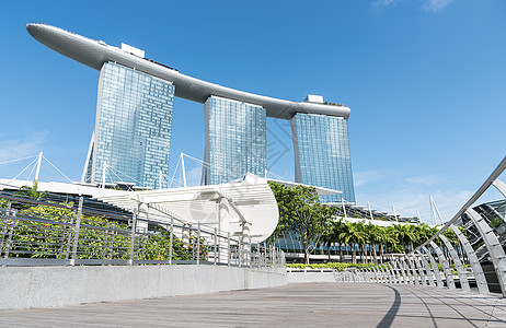 Marina Bay 新加坡 早晨有蓝天背景a旅游反射商业酒店天际景观天空场景码头建筑背景图片