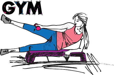 一个女人在健身房用哑铃重量锻炼的素描图片