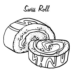 面包素描手绘瑞士卷素描符号早餐甜点食物绘画面包涂鸦烹饪店铺蛋糕插图插画