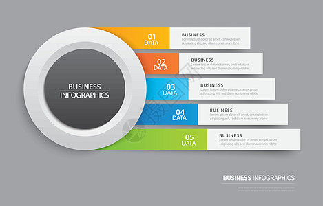 带有 5 个数据模板的水平纸质索引中的信息图表选项卡横幅传单网站日程报告广告标签生长插图商业图片