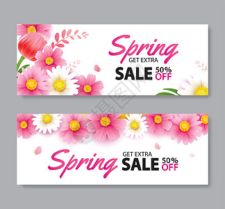 春季销售封面横幅与盛开的鲜花背景寺传单市场庆典艺术框架季节卡片问候语植物广告图片