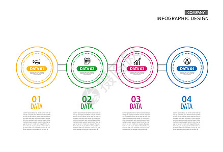 信息图表圈细线与 4 数据模板 矢量错觉进步按钮数字报告成功推介会插图商业艺术品战略图片