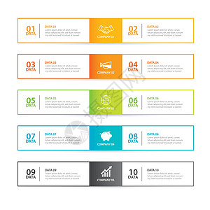 带有 10 个数据项的水平细线索引中的信息图表选项卡图片
