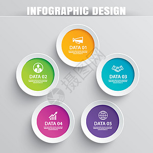 带有 5 个数据模板的信息图表圆纸 矢量怡乐思推介会圆圈广告项目插图成功营销进步艺术品按钮图片