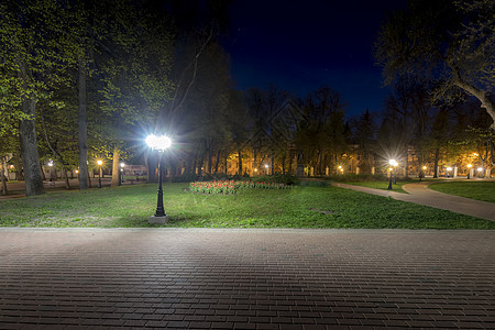 夏天的夜间公园灯笼季节街道风景城市小路途径路面植物景观图片