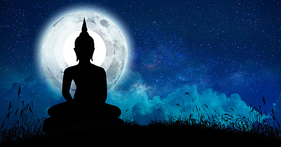 佛祖在繁星和大月亮中冥想图片