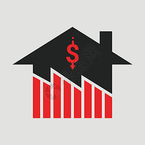 房地产业务下滑和房地产市场价格危机的象征 按价值随家庭下降和定价下降标志的财务图表设计 平面矢量图解 ico图片