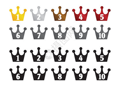 从第一名到第十名的排名皇冠图标集国王插图公主王国皇帝纹章成功青铜皇家权威图片