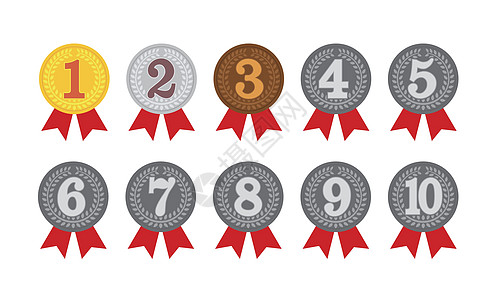 排名奖牌图标插图集 从第一名到第十名用户商业青铜设计绘画竞赛金子排行图表界面图片