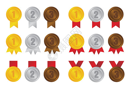 排名奖牌图标插图集 从第一名到第三名金子成功优胜者青铜金属竞赛冠军商业徽章设计图片