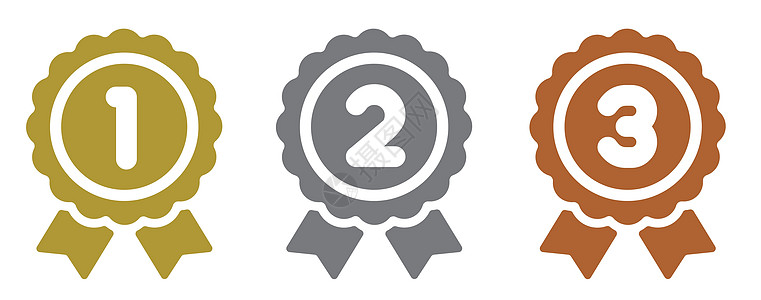 排名奖牌图标插图集 从第一名到第三名金银铜设计按钮网页丝带挑战用户信息成功网络载体图片