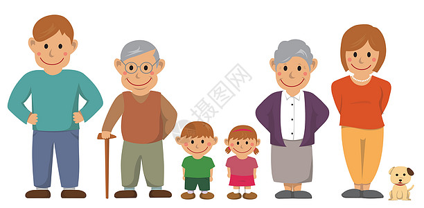 幸福的家庭矢量图和祖父母女孩女儿孙子父母乐趣编辑快乐男人孩子孩子们图片