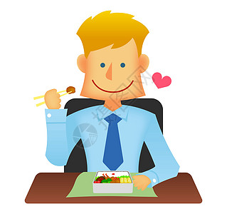 年轻商务人士矢量平面插画上半身吃妻子午餐博图片