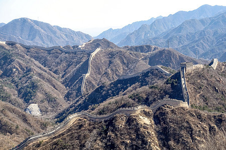 北京附近山上的中国人城墙壁游客森林全景天空历史性旅行石头王朝文化世界图片