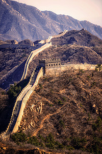 北京附近山上的中国人城墙壁天空旅游建筑学场景边界王朝森林游客建筑爬坡图片