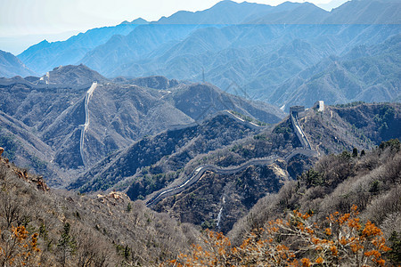 北京附近山上的中国人城墙壁游客天空建筑森林场景爬坡历史边界旅游遗产图片