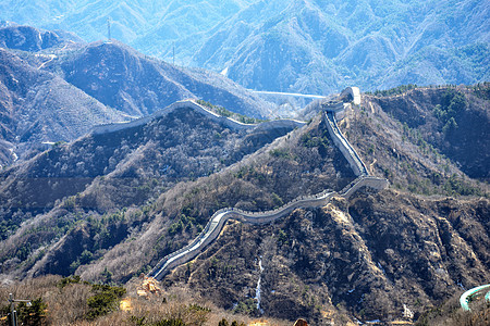 北京附近山上的中国人城墙壁边界天空场景旅游森林全景建筑世界王朝文化背景图片