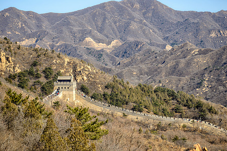 北京附近山上的中国人城墙壁建筑遗产游客王朝旅行小路边界森林旅游场景图片