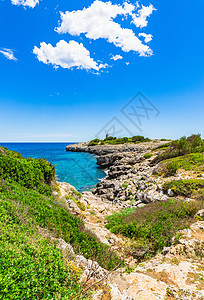 西班牙地中海马洛卡岛Cristo Mallorca岛海岸的灯塔之景图片