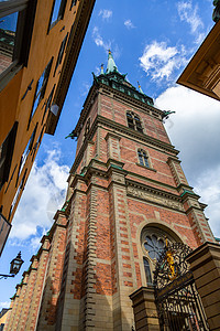 斯德哥尔摩古老城镇Gamla Stan的德意志教会城市旅行大教堂街道景观首都圆顶旅游寺庙教堂图片