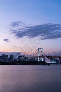 东京的奥代巴 美丽的夜晚 在朝海对面的东京全景港口景观场景日落地标彩虹游客海洋吸引力图片