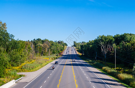 林地车辆稀少的宽阔道路图片