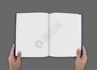 手打开白日记时的空白页模拟  杂志 te笔记本传单读者男人文档商业教科书空白阅读男性背景图片