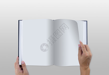 手打开白日记时的空白页模拟  杂志 te空白精装男性读者男人笔记本教科书文档商业传单背景图片