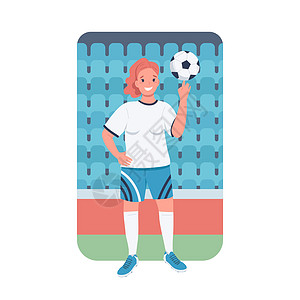 女性足球运动员平板彩色矢量详细字符图片