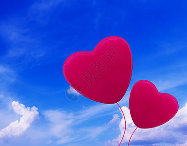 爱情故事和情人节概念夫妻天空婚礼已婚女朋友漂浮卡片庆典男朋友气球图片