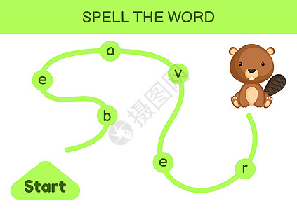 孩子们的迷宫 拼写单词游戏模板 学习阅读 word b活动床单动物夹子考试教育幼儿园字母绘画插图图片