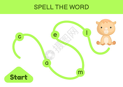 孩子们的迷宫 拼写单词游戏模板 学习阅读 word c幼儿园工作簿绘画孩子活动语言字母插图动物工作图片