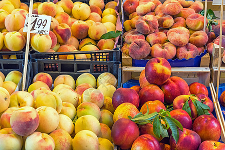 不同种类的桃子出售红色油桃贸易饮食橙子食物水果黄色维生素团体图片