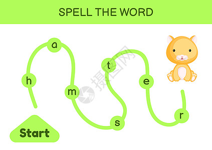 孩子们的迷宫 拼写单词游戏模板 学习阅读 word h英语考试卡通片绘画语言床单挑战幼儿园夹子测试图片