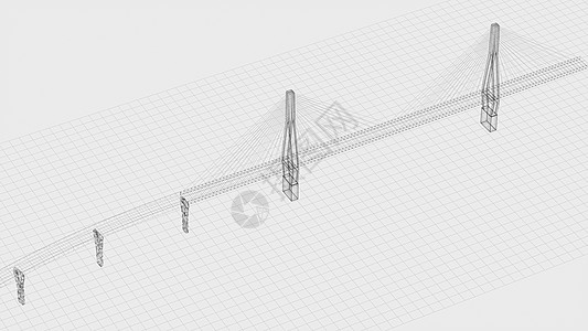 悬吊桥的线条3D交接渲染手绘绘画白色艺术品工程师草图概念铅笔工程图片
