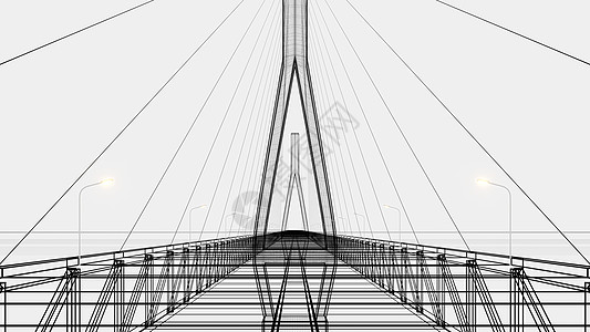 悬吊桥的线条3D交接插图素描铅笔建筑学工程师运输项目草图手绘艺术品图片