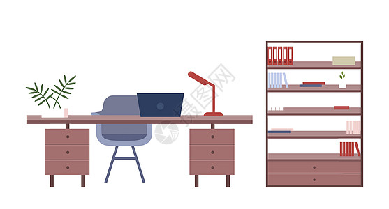 简单的桌子办公室家具平板彩色矢量物体插画