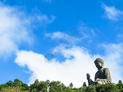 大佛像和香港的宝林修道院 兰太冥想石头艺术祷告信仰棕褐色雕像宗教雕塑日落图片