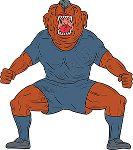 斗牛犬足球运动员庆祝目标卡通动物插图野生动物卡通片运动艺术品膝盖弯曲犬类玩家图片