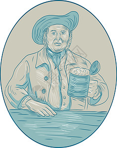Gentleman 啤酒喝水者油罐车 Oval 绘图社会草图绅士饮料椭圆形胡须手绘画线饮酒者阶层图片