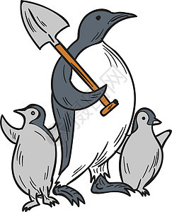 企鹅与小鸡绘画小企鹅海洋生物动物哺乳动物插图草图画线手工野生动物工具背景图片