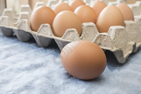 蛋盘前一个鸡蛋饮食营养黄色母鸡烹饪家禽蛋壳棕色托盘白色图片