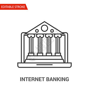 因特网银行图标 薄线矢量插图电脑互联网投资笔记本金融银行业银行技术建筑网络图片