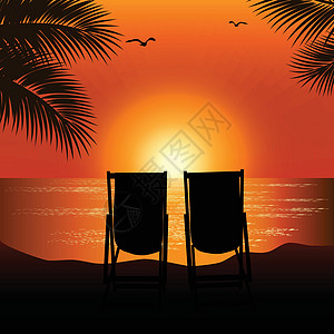 日落时的热带海滩太阳海洋橙子支撑赏金旅行海岸假期天空娱乐图片
