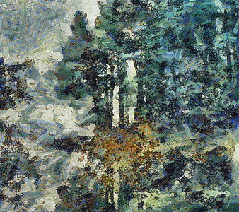 森林分支机构季节绘画树木反射刷子艺术水粉纤维艺术品图片