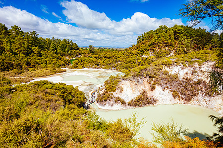 贵夫人WaiOTapu 新西兰地质奇幻之地游客脆皮荒野吸引力陨石岩石旅行地热地震喷泉背景