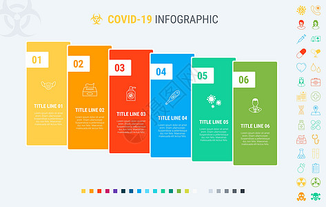 矢量 covid19 信息图表时间线设计模板与图形元素 内容 时间表 时间表 图表 工作流 冠状病毒 信息图 流程图 6 个步骤图片