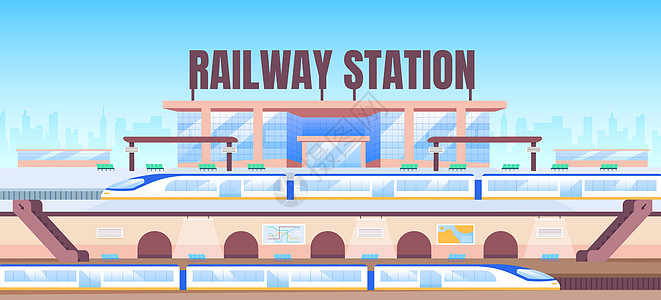 云南铁路铁路站横幅标旗平板矢量模板插画